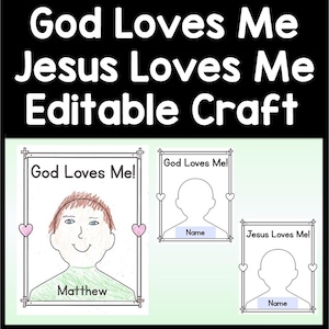 Gott liebt mich und Jesus liebt mich Malseite mit bearbeitbaren Textfeldern! | Christliches Vorschulhandwerk | VBS Handwerk | Sonntagsschule Handwerk