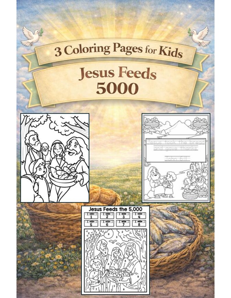 Jesus Feeds the 5,000 Coloring Pages for Kids | Bible Story Color ...