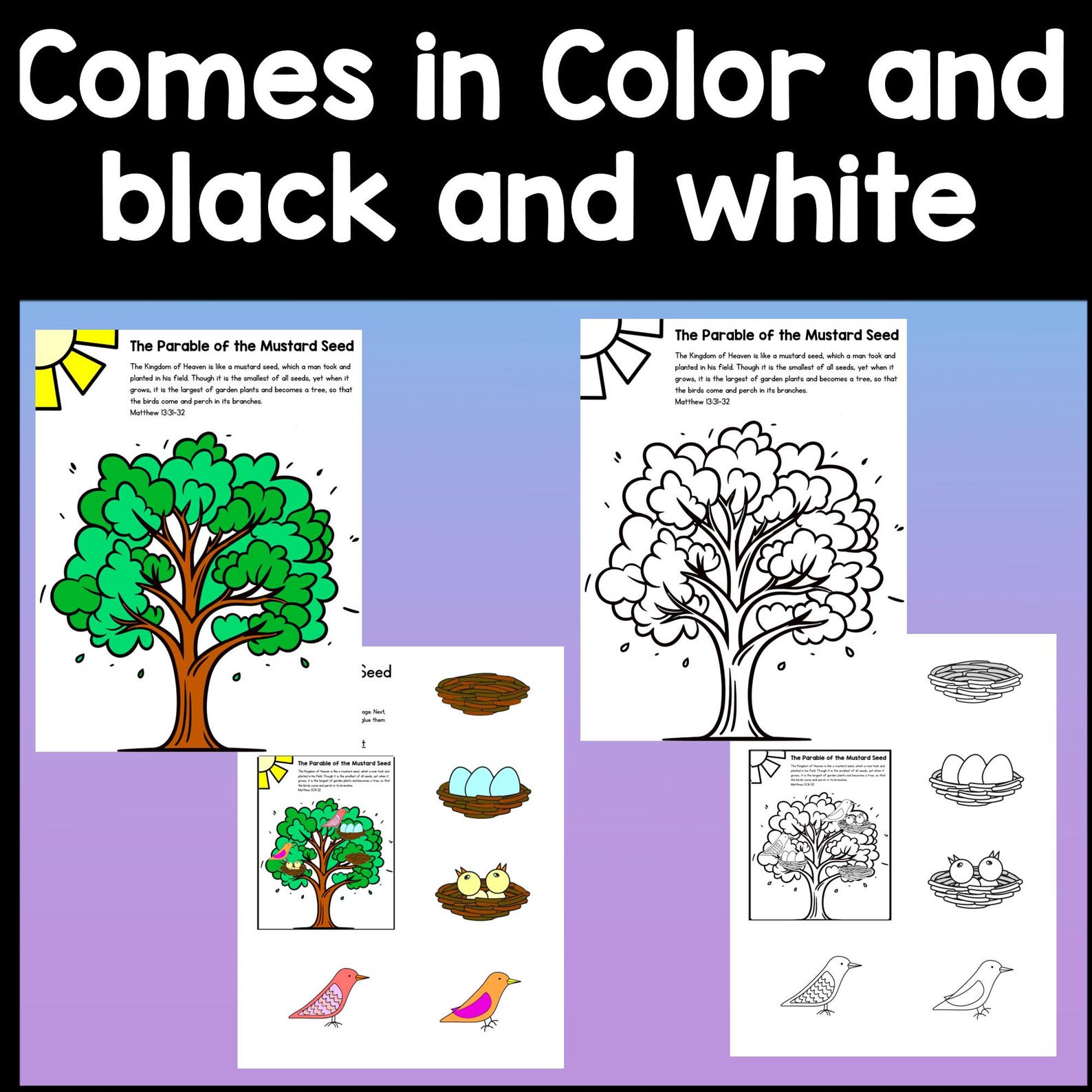 The Parable of the Mustard Seed Craft {color and B/W} Sunday School ...