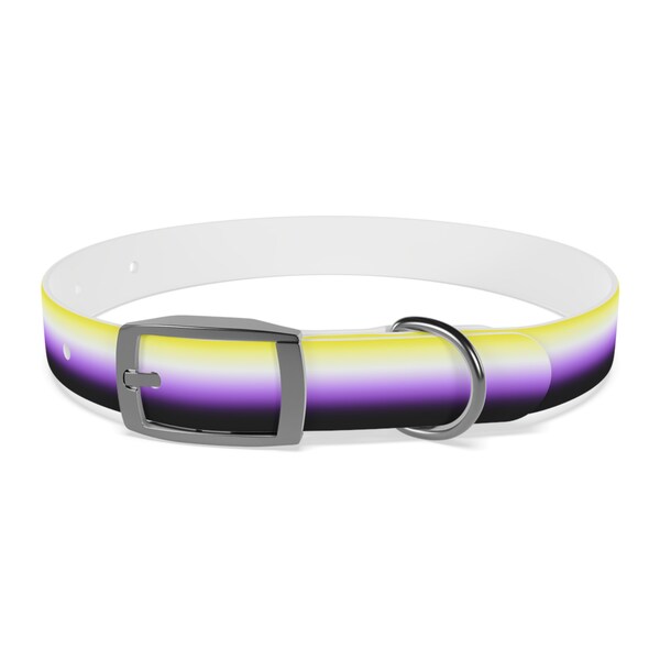 Dog Collar (4sizes) | Nonbinary | yellow, white, purple, black | About Pride