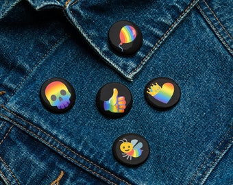 PRIDE Pin Buttons set | LGBTQ+ | gay | rainbow | colors | ABOUT PRIDE