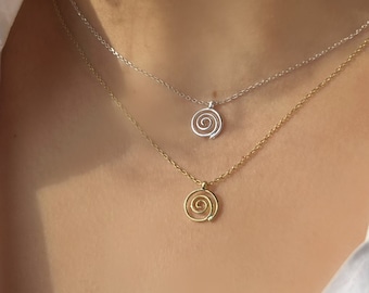 925 Sterling Silver Necklace,Spiral Sun Necklace,Gold Plate Necklace,Silver Tiny Mini Swirl Necklace,Celtic Tiny Spiral Necklace,Round Charm