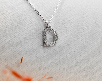 925 Sterling Silver Custom Dainty Pave Initial Necklace Gold,Pave Letter Necklace,Filled Initial Necklace,Personalized Necklace Gift,Jewelry