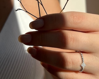 Schlichte Minimalist Diamant Blume Ring,Silber 925 Ehering,Diamant Verlobungsringe,Blume Stapelbar Bubble Band Ring,Jubiläum Ring