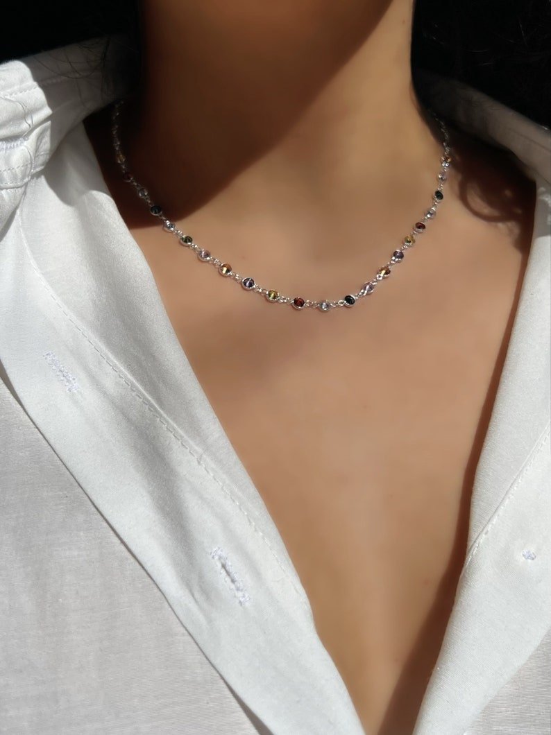 Handmade 925 Sterling Silve Gemstone Necklace,Colorful Necklace,Dainty Necklace,Crystal Necklace,Mothers Gift,Summer Jewelry,Gemstone Choker zdjęcie 6