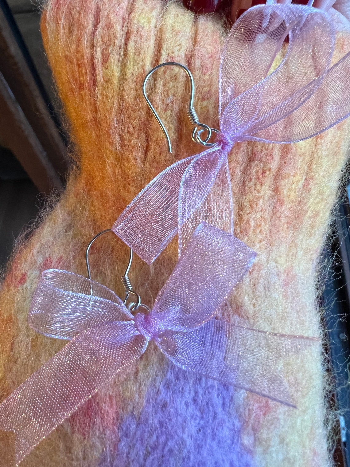 Silver Ribbon Bow Earrings,bow Earrings ,pink Ribbon Earrings ,cute Bow ...