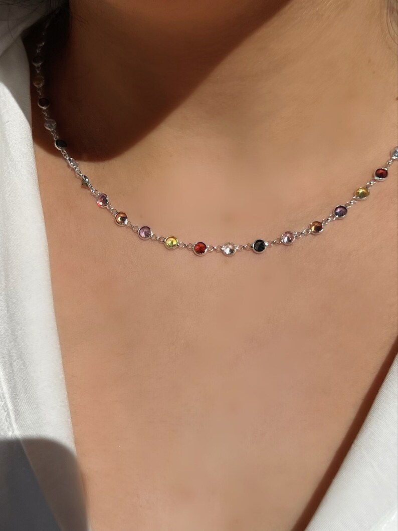 Handmade 925 Sterling Silve Gemstone Necklace,Colorful Necklace,Dainty Necklace,Crystal Necklace,Mothers Gift,Summer Jewelry,Gemstone Choker zdjęcie 3