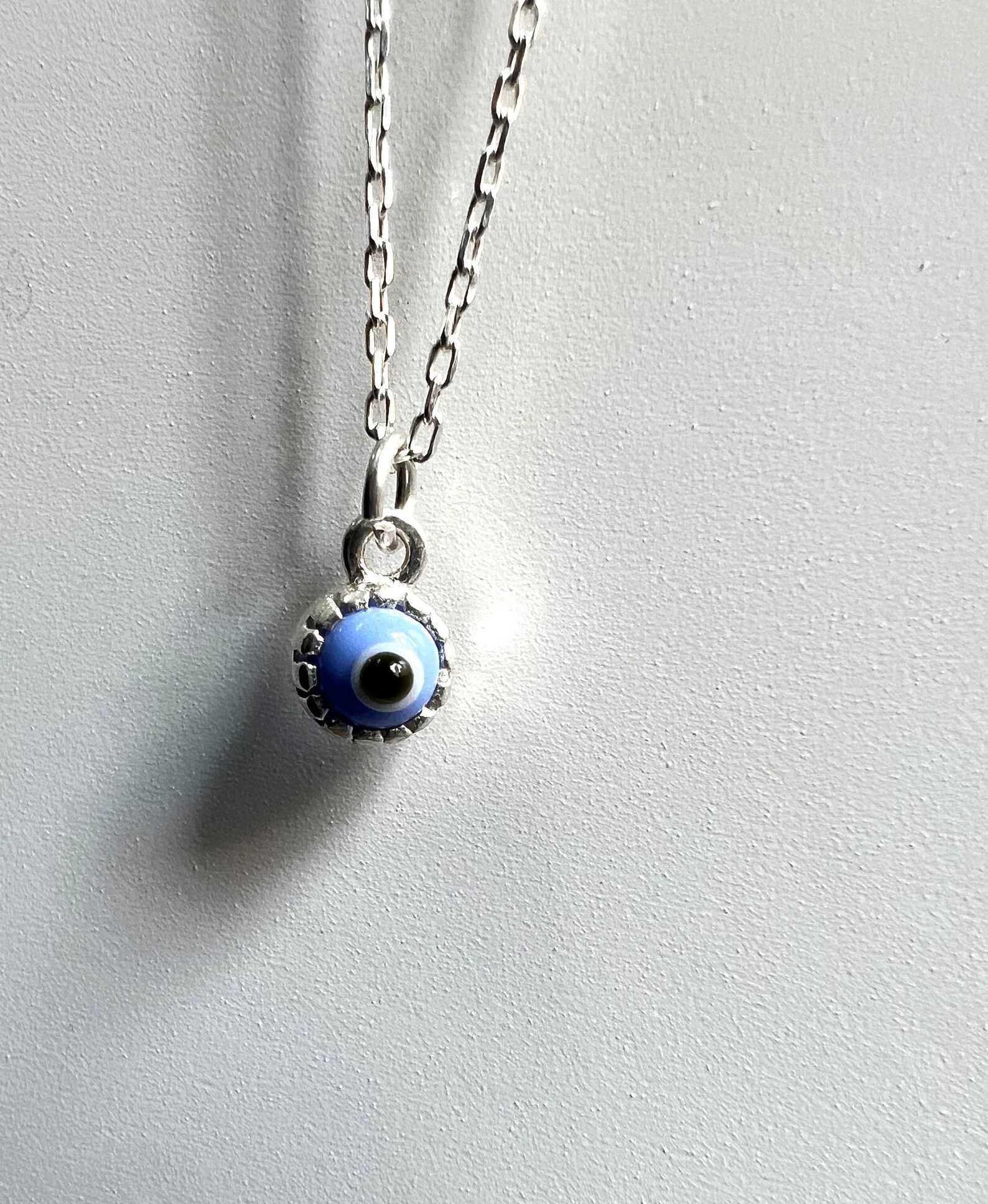 925 Sterling Silver Evil Eye Necklace, Dainty Lucky Eye Necklace