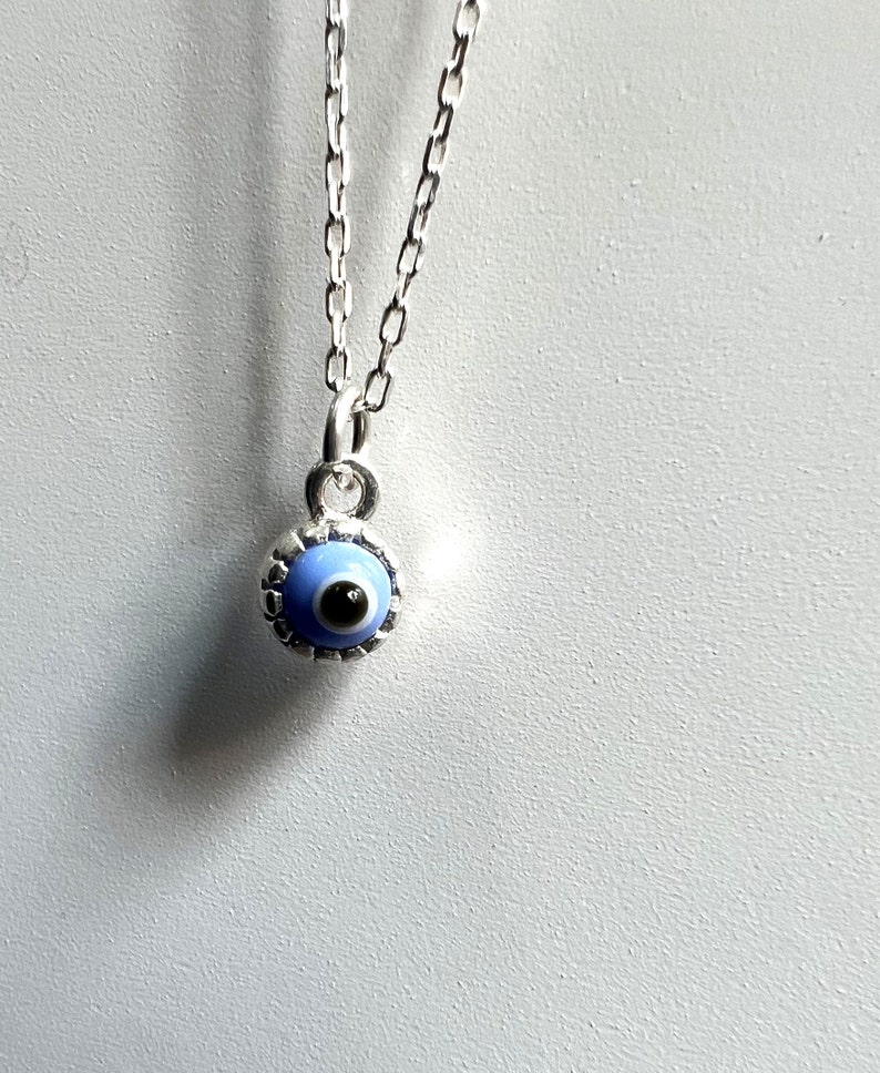 925 Sterling Silver Evil Eye Necklace, Dainty Lucky Eye Necklace