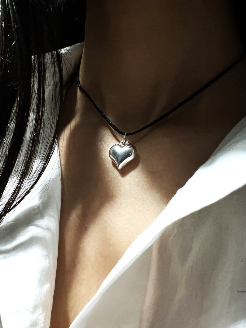Bold Puffed Heart Cord Necklace main image 1