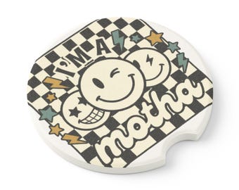 I'm A Motha Car Coaster | Checkerboard stars lightning