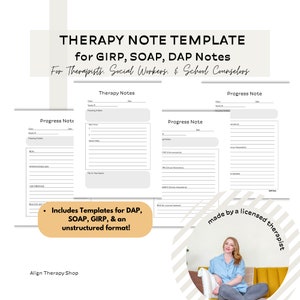 Progress Note for Therapists SOAP style note for mental health documentation, DAP Therapy note template, GIRP printable note template