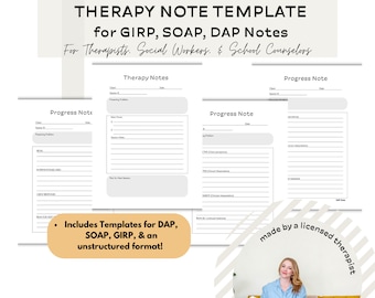 Progress Note for Therapists SOAP style note for mental health documentation, DAP Therapy note template, GIRP printable note template