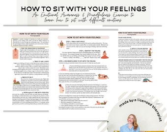 Sentarse con tus sentimientos, hoja de trabajo de regulación emocional, herramienta de terapia de salud mental para sentimientos, terapia de aceptación y compromiso