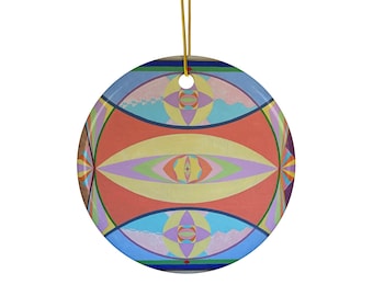Psychedelische geometrische Auge Keramik Ornament | Doppelseitig