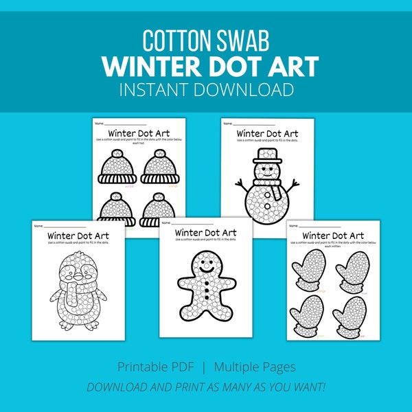 Winter Dot Art, Cotton Swab art, Winter Cotton Swab Art, Fine Motor Activity, Preschool Art Activity, Preschool Art, Winter Preschool Craft