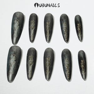 Gothic Bone Press On Nails: Grey Ombre Handmade False Nails