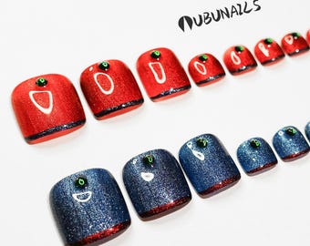 Handmade Press On Toenails: French Tip Rhinestone Design