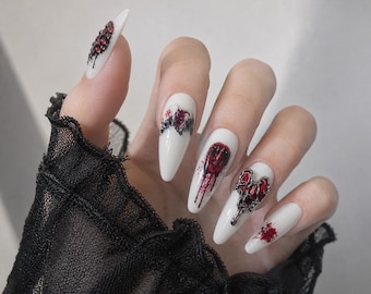 Halloween Press On Nails | Extra Long Coffin Anime Horror Gothic Set
