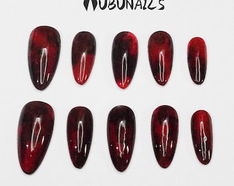 Gothic Black and Red Press On Nails: Handmade Y2K Punk False Nails