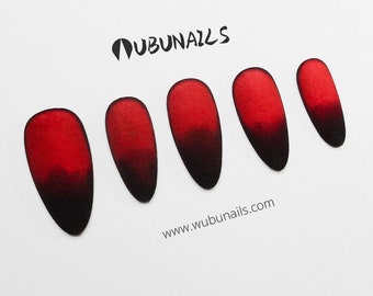 Unghie Finte Gotiche – Nero Rosso Opaco x Compleanno, Unghie Finte Personalizzate Artistiche Fatto a Mano per Halloween e Festival Musicali