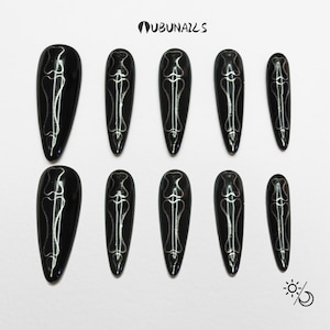 Glow in the Dark Press On Nails: Handmade Custom Gothic Bone Design Halloween Fake Nails