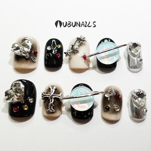 Cyberpunk Press On Nails: Mars Stars & Hearts, Y2K Gothic Fake Nails