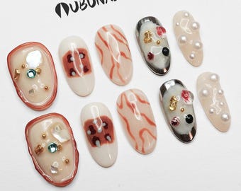 Handmade 3D Gel Press On Nails, Colorful Egg Design, Short Oval Fake Nails