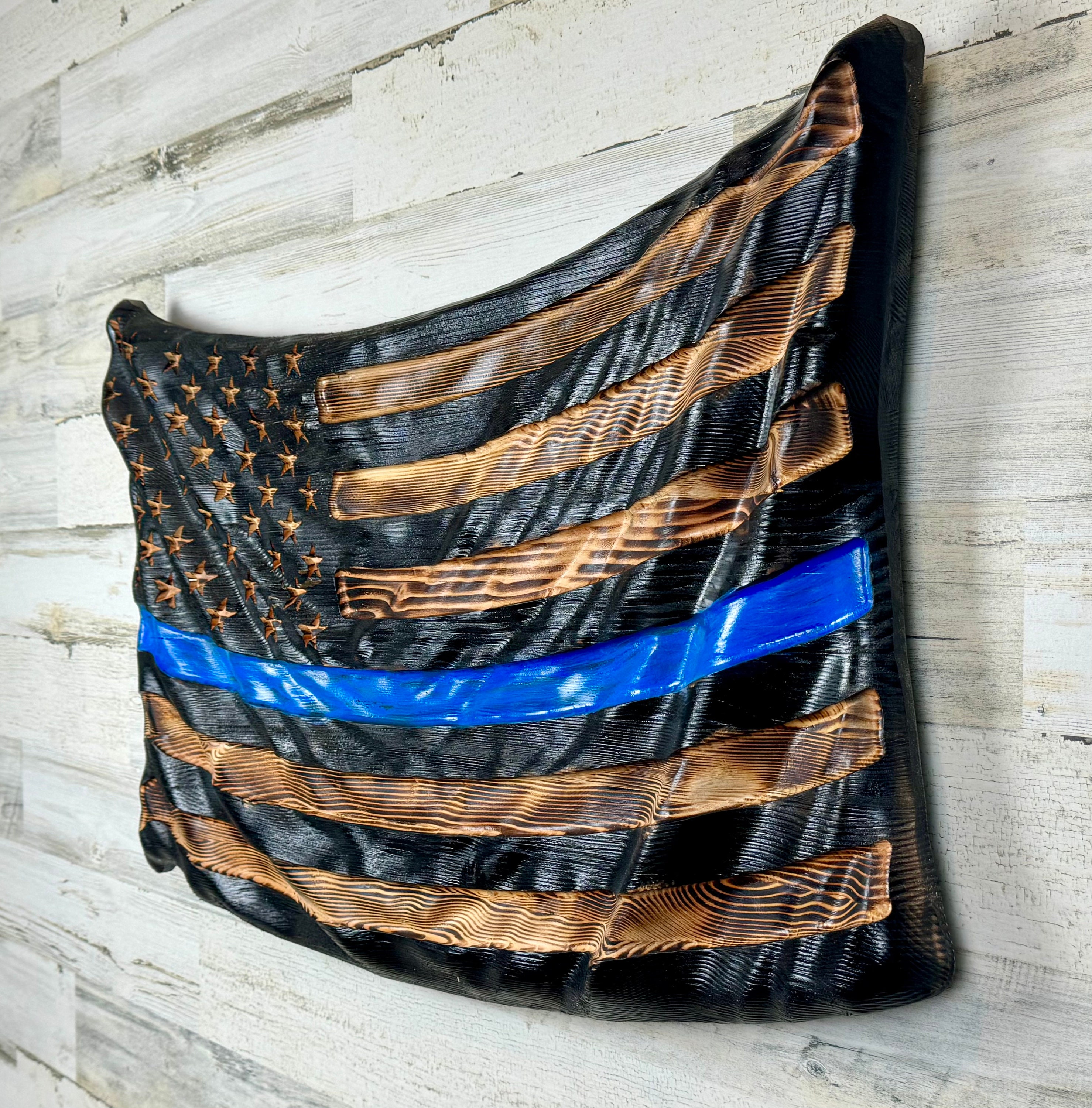 Blue Line wood american Police Flag personalized gift for father Christmas present for Dad Blue LineLaw Enforcement