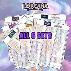 Alle 6 sets checklist Lorcana Engelse versie / Master Set / Kaartlijst, zeldzaamheid, folie, inktkleur / Perfect voor verzamelaars / PDF-bestand