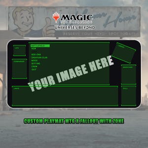 Tapete de juego personalizado MTG x Fallout / 24" x 14" pulgadas (600 x 350 x 2 mm) / Zona o sin zona