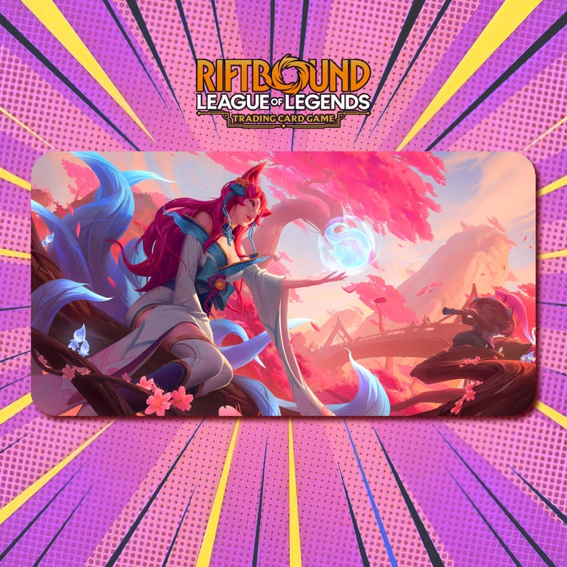 Pink Sprite Riftbound Ahri Spirit Blossom - Riftbound LOL TCG Playmat V4 / 24
