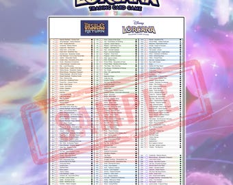 lorcana card list printable All 6 Sets Checklist Lorcana English Version / Master Set / Card list,  rarity, foil, ink color / Perfect for collectors / PDF file