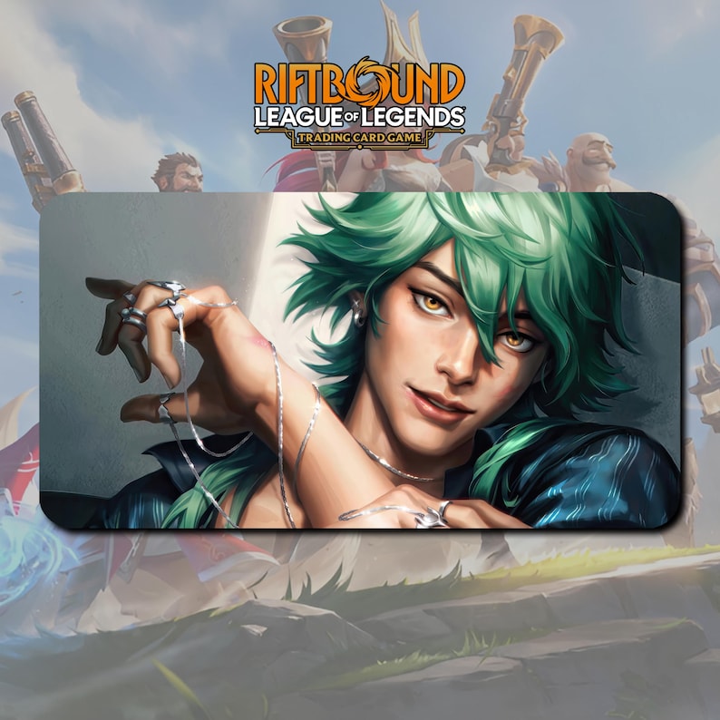 Green/blue Riftbound Background Ezreal - Riftbound LOL TCG Playmat V3 / 24