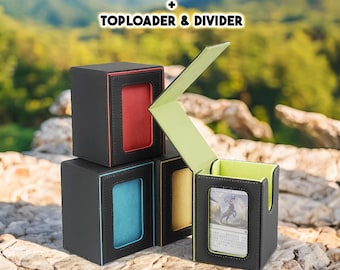 Deck Storage Box Card TCG + 1 Toploader + 1 Divider included / Cool Window Opening Design, Double Layer Reinforcement, High Quality Textured