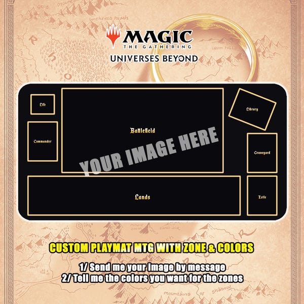 Tapete de juego personalizado MTG / 24" x 14" pulgadas (600 x 350 x 2 mm) / Zona o sin zona