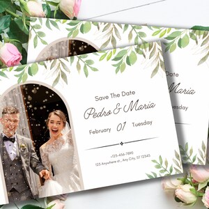 Set di inviti di nozze con estetica verde, suite di inviti botanici, carte romantiche moderne, ispirati alla natura, articoli di cancelleria per matrimoni