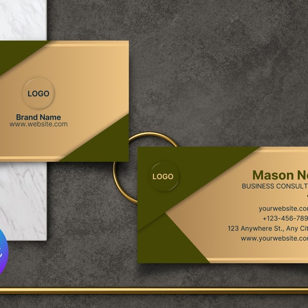 Green and Gold Modern Business Consultant Business Card Template