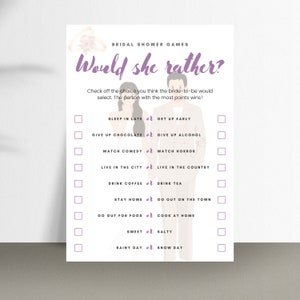 Printable Would She Rather Bridal Shower Trivia Game Fun Unique Wedding Shower Game