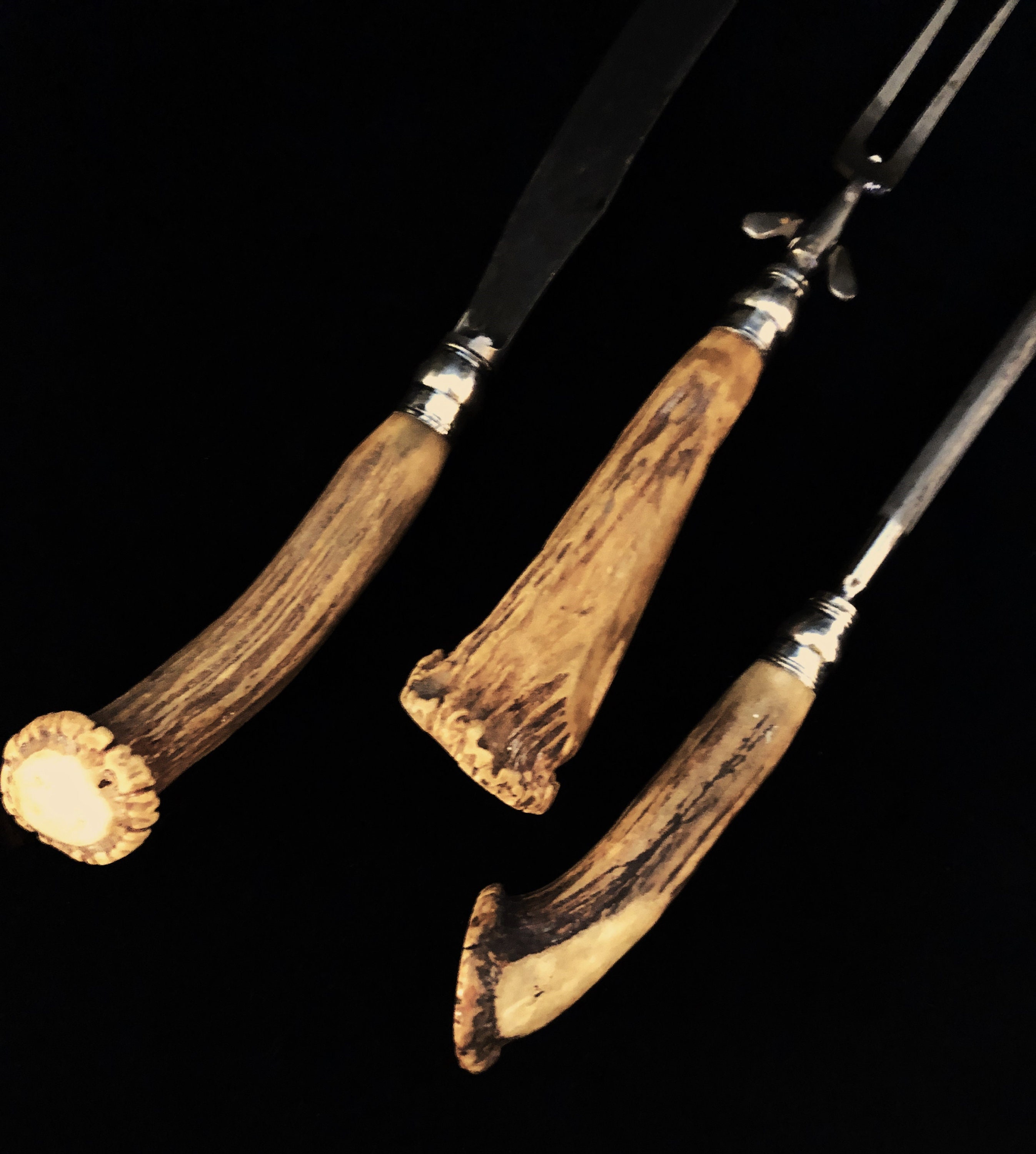 Antique 3 Piece Carving Set W/ Staghorn and Sterling Handles Etsy