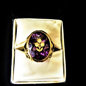 Circa 1800&#39;s 14k Gold, Amethyst and Diamond Rose of Sharon Ring
