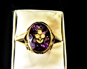 Etwa 1800's 14k Gold, Amethyst und Diamant Rose von Sharon Ring