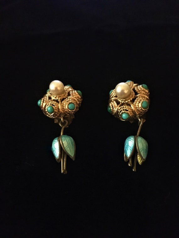 20th Century 14k Gold, Pearl, Turquoise and Enamel