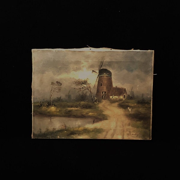 Circa 1800's Original Small Oil Painting Signed