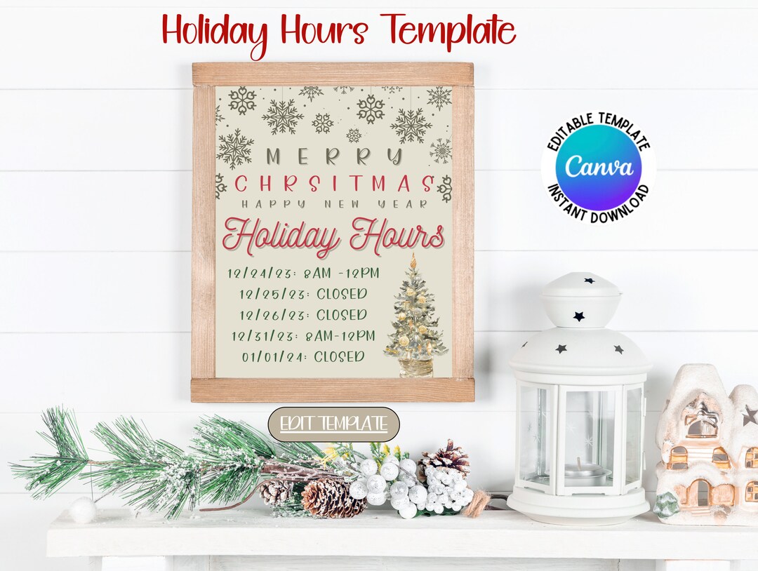 Editable Holiday Hours Template in Canva Festive Flexibility Etsy Editable Holiday Hours Template in Canva Festive Flexibility Etsy