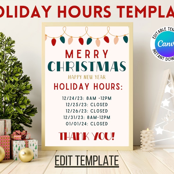 Holiday Hours Sign Etsy