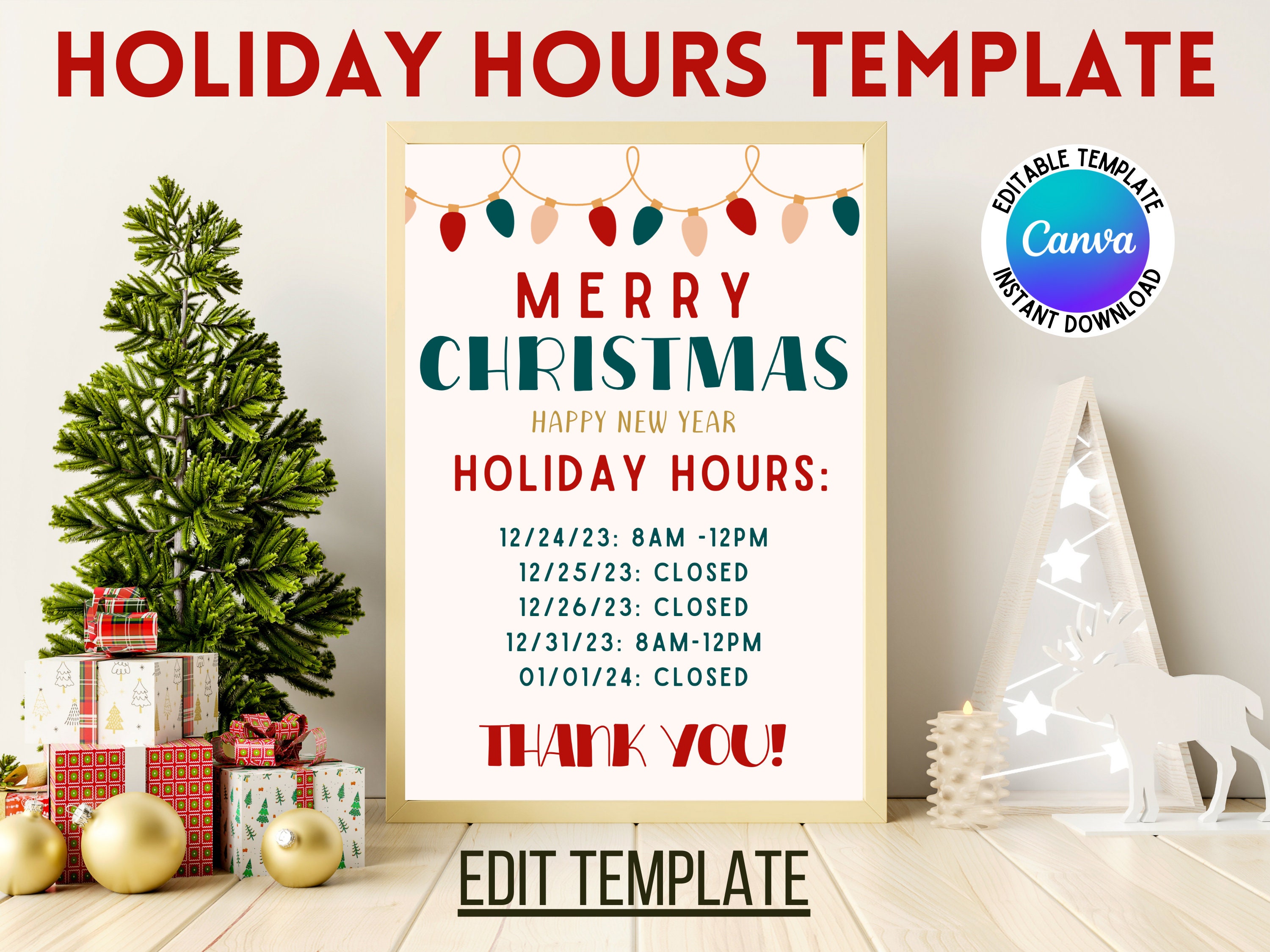 Editable Holiday Hours Template in Canva Festive Flexibility for Your Editable Holiday Hours Template in Canva Festive Flexibility for Your