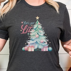 Let&#39;s Get Lit, Christmas Shirt Tshirt, Christmas Tree Shirt, Christmas Lights Tshirt, Cute Christmas Tree Shirt