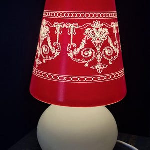 Vintage Red Table Lamp with White Ceramic Base – Retro Mid-Century Style hand made in Czechoslovakia 70s-80s. with engraving. Collectible