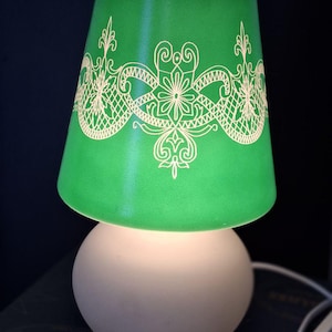 Vintage Green Table Lamp with White Ceramic Base – Retro Mid-Century Style hand made in Czechoslovakia 70s-80s. with engraving. Collectible